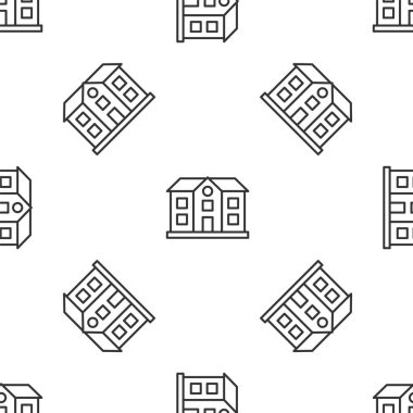 Gri çizgi ev ikonu beyaz arka planda kusursuz desen izole etti. Ev sembolü. Vektör