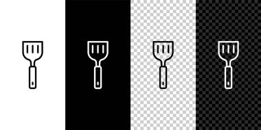 Spatula simgesini siyah beyaz, şeffaf arkaplanda izole et. Mutfak spatula ikonu. Barbekü spatula işareti. Barbekü ve ızgara aleti. Vektör