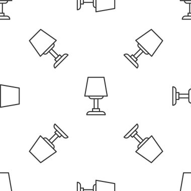 Gri çizgi masa lambası ikonu beyaz arka planda izole edilmiş pürüzsüz desen. Masa lambası. Vektör