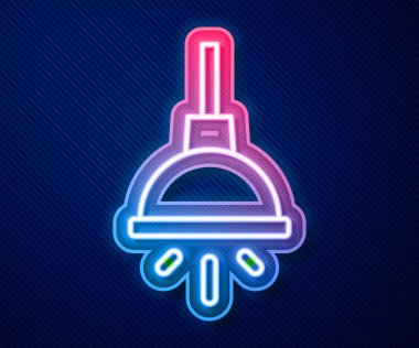 Parlayan neon hattı Chandelier simgesi mavi arkaplanda izole edildi. Vektör