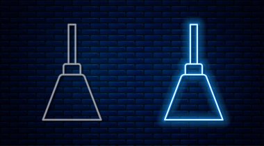 Parlak neon çizgisi olan Chandelier simgesi tuğla duvar arka planında izole edilmiş. Vektör