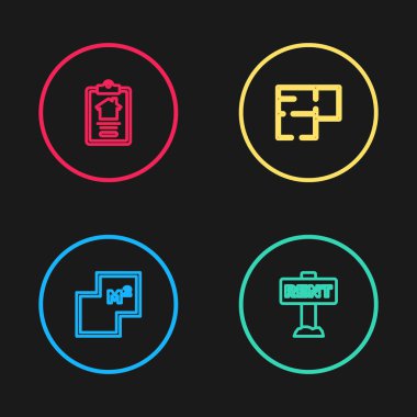 Ev planını belirle, Kira 'yla imzala ve sözleşme ikonu yap. Vektör