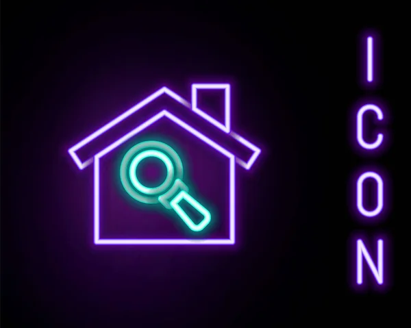 Žhnoucí Neonová Čára Ikona Vyhledávací Dům Izolovaný Černém Pozadí Realitní — Stockový vektor