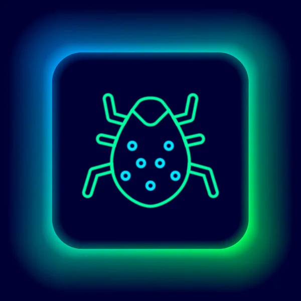 Gloeiende Neon Lijn System Bug Concept Icoon Geïsoleerd Zwarte Achtergrond — Stockvector