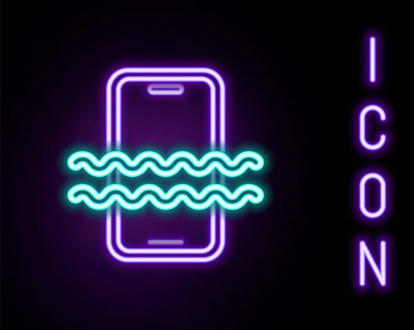 Gloeiende Neon Lijn Waterdichte Mobiele Telefoon Pictogram Geïsoleerd Zwarte Achtergrond — Stockvector