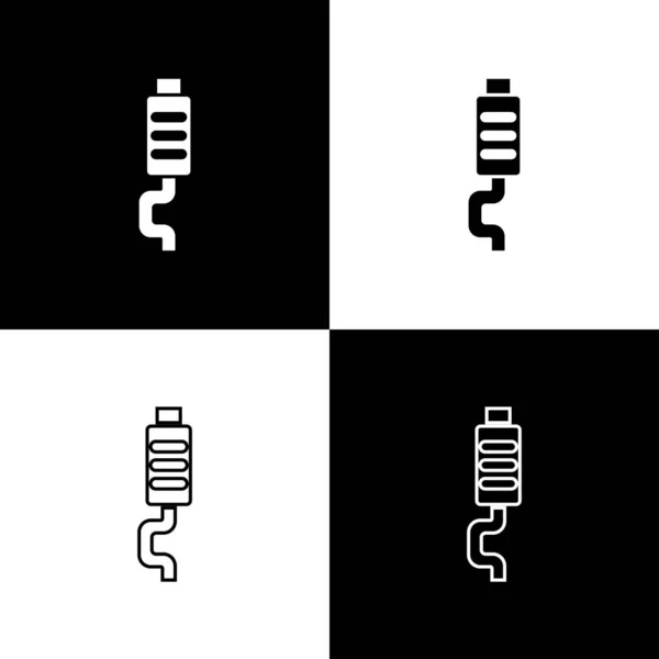 Set Auto Schalldämpfer Symbol Isoliert Auf Schwarzem Und Weißem Hintergrund — Stockvektor