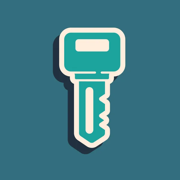 Ikona Klíče Zelený Dům Izolované Zeleném Pozadí Dlouhý Stínový Styl — Stockový vektor