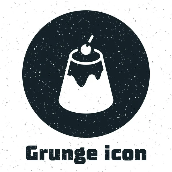 Grunge Pudding Cucard Caramel Glaze Icon 모노크롬 빈티지그리기 Vector — 스톡 벡터