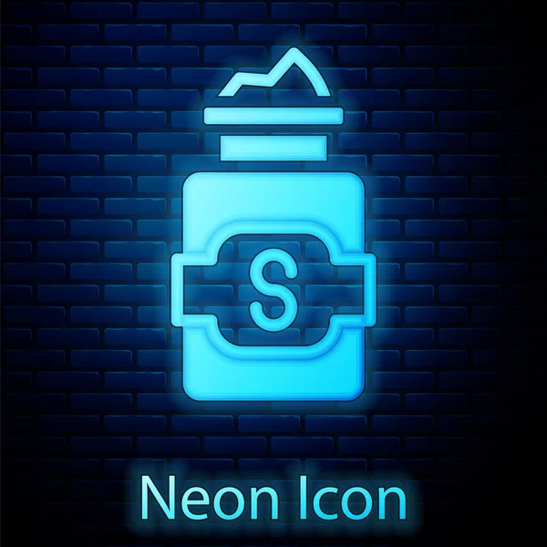 Glowing Neon Jar Sugar Icon Isolated Brick Wall Background Vector — Stock Vector