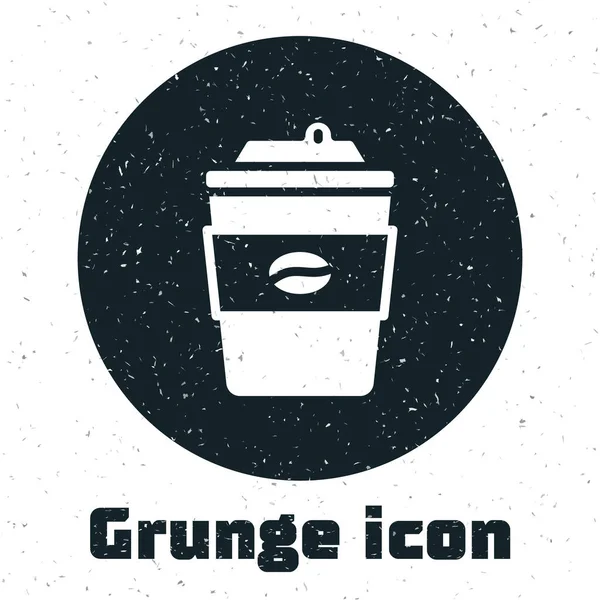 Grunge Coffee Cup Icon Isolated White Background Monochrome Vintage Drawing — Stock Vector