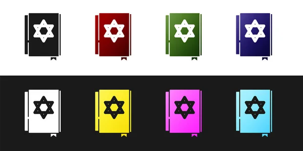 Set Jewish Torah Book Icon Isolated Black White Background Pentateuch — Archivo Imágenes Vectoriales