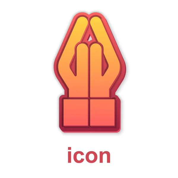 Gold Hands Praying Position Icon Isolated White Background Prayer God — 스톡 벡터