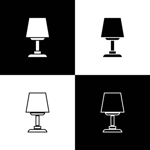 Set Tischlampe Symbol Isoliert Auf Schwarzem Und Weißem Hintergrund Schreibtischlampe — Stockvektor