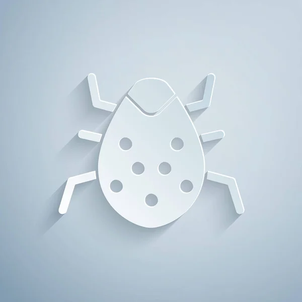 Papier Gesneden System Bug Concept Pictogram Geïsoleerd Grijze Achtergrond Code — Stockvector