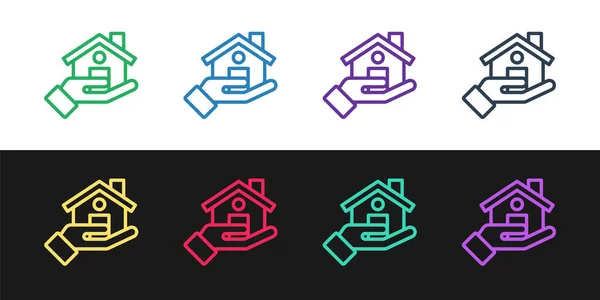 Set Line Realtor Icon Isolated Black White Background Buying House — Stock Vector