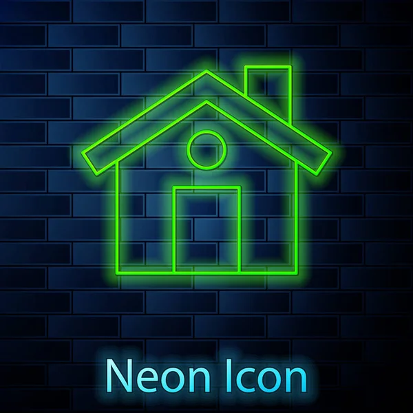 Zářící Neonová Čára Dům Ikona Izolované Cihlové Zdi Pozadí Domácí — Stockový vektor
