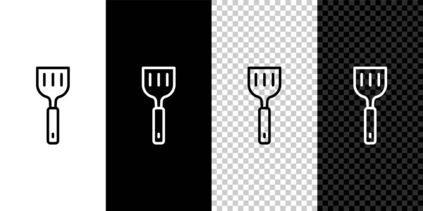 Set Line Spatel Pictogram Geïsoleerd Zwart Wit Transparante Achtergrond Keuken — Stockvector