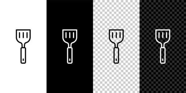 Állítsa Spatula Ikon Elszigetelt Fekete Fehér Átlátszó Háttér Konyha Spatula — Stock Vector