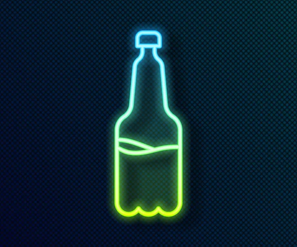 Glowing Neon Line Plastic Beer Bottle Icon Isolated Black Background - Stok Vektor