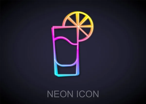 Brillante Línea Neón Tequila Vidrio Con Icono Limón Aislado Sobre — Vector de stock