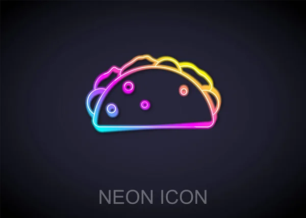 Gloeiende Neon Lijn Taco Met Tortilla Pictogram Geïsoleerd Zwarte Achtergrond — Stockvector