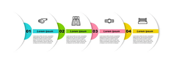 Set Linea Fischietto Boxe Corto Cintura Anello Modello Infografica Aziendale — Vettoriale Stock