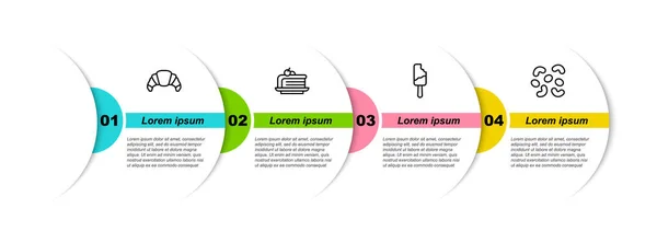 Set Linea Croissant Pezzo Torta Gelato Caramelle Gelatina Modello Infografica — Vettoriale Stock