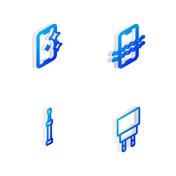 Définir Isometric Ligne Téléphone Étanche Protecteur Écran Verre Tournevis Icône — Image vectorielle