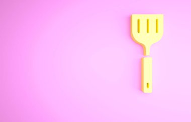 Sarı Spatula simgesi pembe arkaplanda izole edildi. Mutfak spatula ikonu. Barbekü spatula işareti. Barbekü ve ızgara aleti. Minimalizm kavramı. 3d illüstrasyon 3B canlandırma.