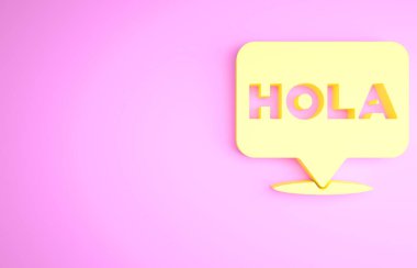 Sarı Hola simgesi pembe arka planda izole edildi. Minimalizm kavramı. 3d illüstrasyon 3B canlandırma.