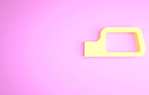 黄色的汽车镜子图标孤立在粉红色的背景上 最低纲领的概念 3D渲染3D插图 — 图库照片