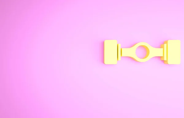 Żółta Ikona Samochodu Podwozia Odizolowana Różowym Tle Koncepcja Minimalizmu Ilustracja — Zdjęcie stockowe
