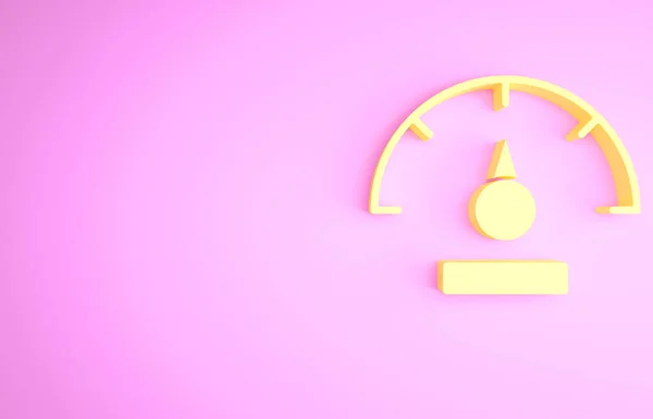 Żółta Ikona Prędkościomierza Różowym Tle Koncepcja Minimalizmu Ilustracja Renderowania — Zdjęcie stockowe
