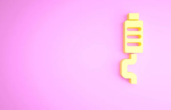 Желтый Автомобиль Глушитель Значок Изолирован Розовом Фоне Выхлопная Труба Концепция — стоковое фото