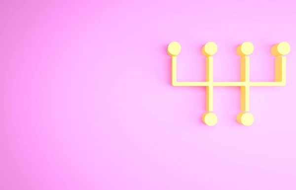 Gelbes Schaltgetriebe Symbol Isoliert Auf Rosa Hintergrund Übertragungssymbol Minimalismus Konzept — Stockfoto
