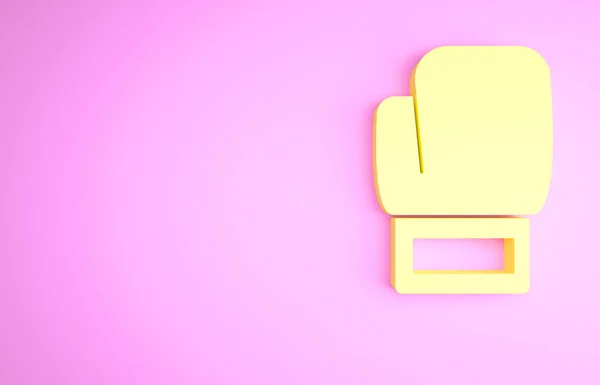 Ícone Luva Boxe Amarelo Isolado Fundo Rosa Conceito Minimalismo Ilustração — Fotografia de Stock