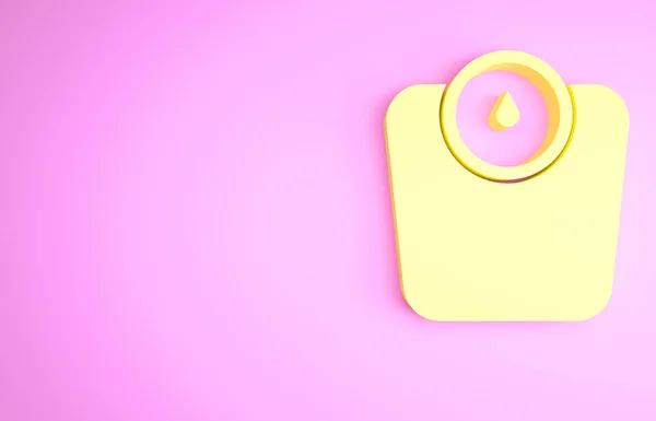 ピンクの背景に隔離された黄色のバスルームのスケールアイコン 重量測定装置 体重計フィットネススポーツのコンセプト 最小限の概念 3Dイラスト3Dレンダリング — ストック写真