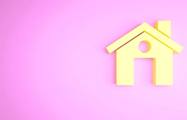 Yellow House Icon Isolated Pink Background Home Symbol Minimalism Concept — Stock Photo, Image