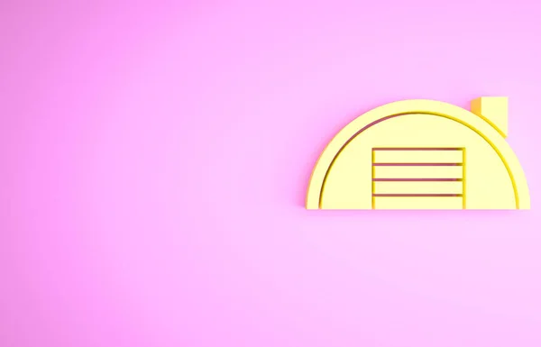 ピンクの背景に隔離された黄色の倉庫アイコン 最小限の概念 3Dイラスト3Dレンダリング — ストック写真