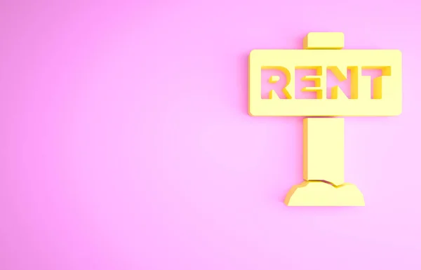 Κίτρινη Πινακίδα Hanging Κείμενο Εικονίδιο Rent Απομονώνονται Ροζ Φόντο Πινακίδα — Φωτογραφία Αρχείου
