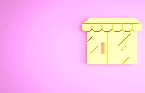 Иконка Желтого Торгового Здания Рыночного Магазина Розовом Фоне Строительство Магазина — стоковое фото