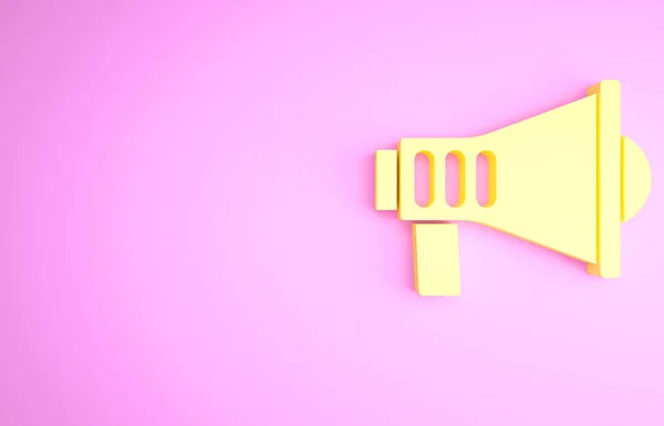 Желтый Мегафон Значок Изолирован Розовом Фоне Знак Оратора Концепция Минимализма — стоковое фото