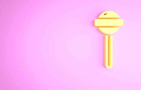 Yellow Lollipop Icon Isolated Pink Background Food Delicious Symbol Minimalism — Stock Photo, Image