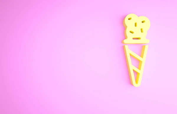 Żółte Lody Ikonie Stożka Wafla Izolowane Różowym Tle Słodki Symbol — Zdjęcie stockowe