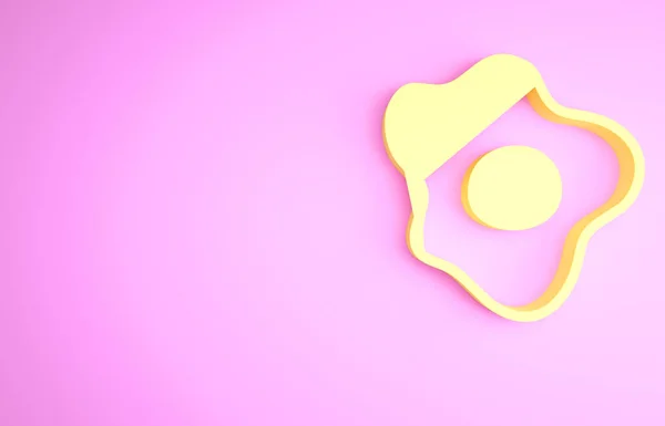 黄色的炒蛋图标在粉红色的背景上被分离出来 家庭烹调的食物 健康的早餐 煎蛋卷图标 最低纲领的概念 3D渲染3D插图 — 图库照片