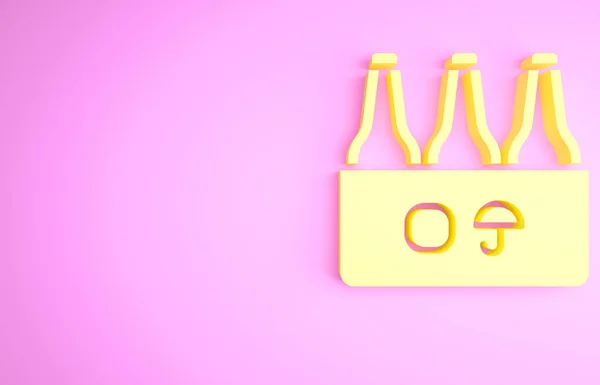 Yellow Pack Beer Bottles Icon Isolated Pink Background Case Crate — Stock Photo, Image