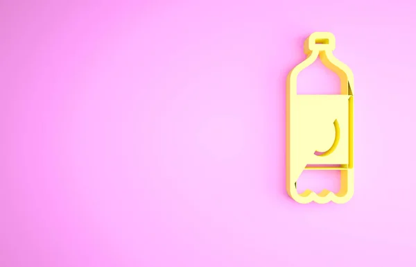 Желтый Пластмассовый Значок Бутылки Пива Изолированы Розовом Фоне Концепция Минимализма — стоковое фото