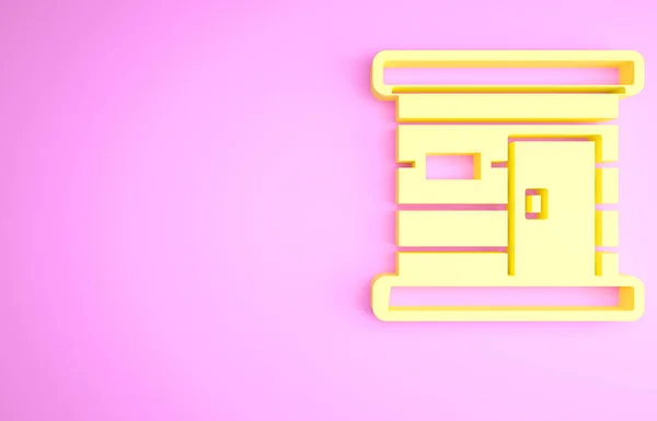 Желтая Икона Деревянной Бани Изолирована Розовом Фоне Лечебная Ванна Релаксации — стоковое фото