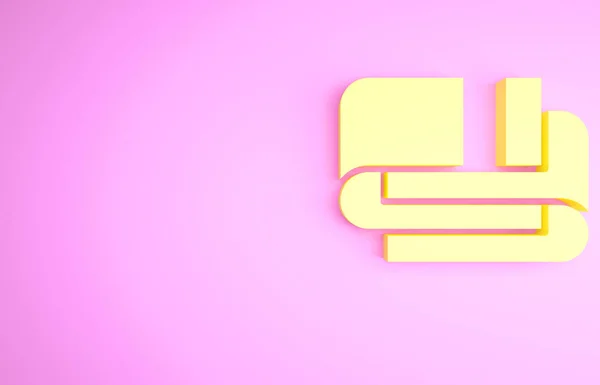 ピンクの背景に黄色のタオルスタックアイコン 最小限の概念 3Dイラスト3Dレンダリング — ストック写真