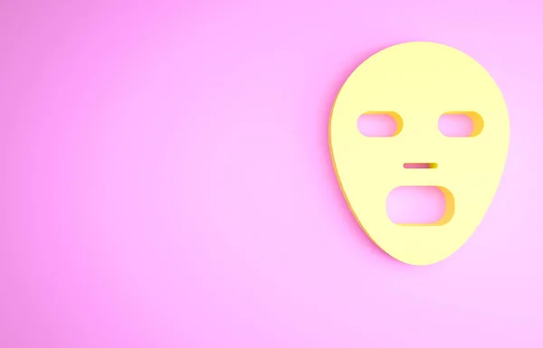 Ícone Máscara Cosmética Facial Amarelo Isolado Fundo Rosa Cosmetologia Medicina — Fotografia de Stock